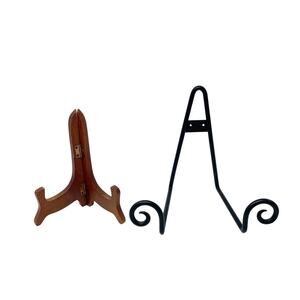 Vintage Wooden and Black Wrought Iron Display Easel Set of 2 Mixed Lot 90s 2000s